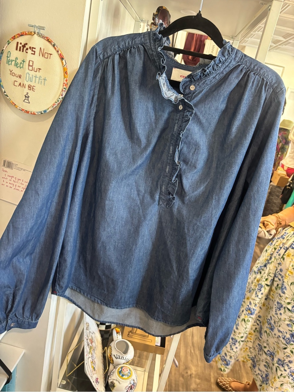 XiRENA Chambray Ruffled Popover Blouse - Blue